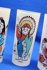 Vtg Lot 6 Bill Flores Native American Frosted Glass Tumblers W/Glass Caddy — photo 3