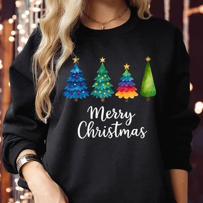 Buntes Tannenbaum Weihnachten Shirt Aquarell Pullover Merry Xmas Sweatshirt X22