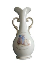 Vintage Holly Hobbie Doll Twin Handle Flpwrr Vase White Porcelain  8.5 "