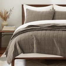 100 Cotton Box Stitch Quilt Bedding Set King Size 3 Pieces, Garment-Washed L...