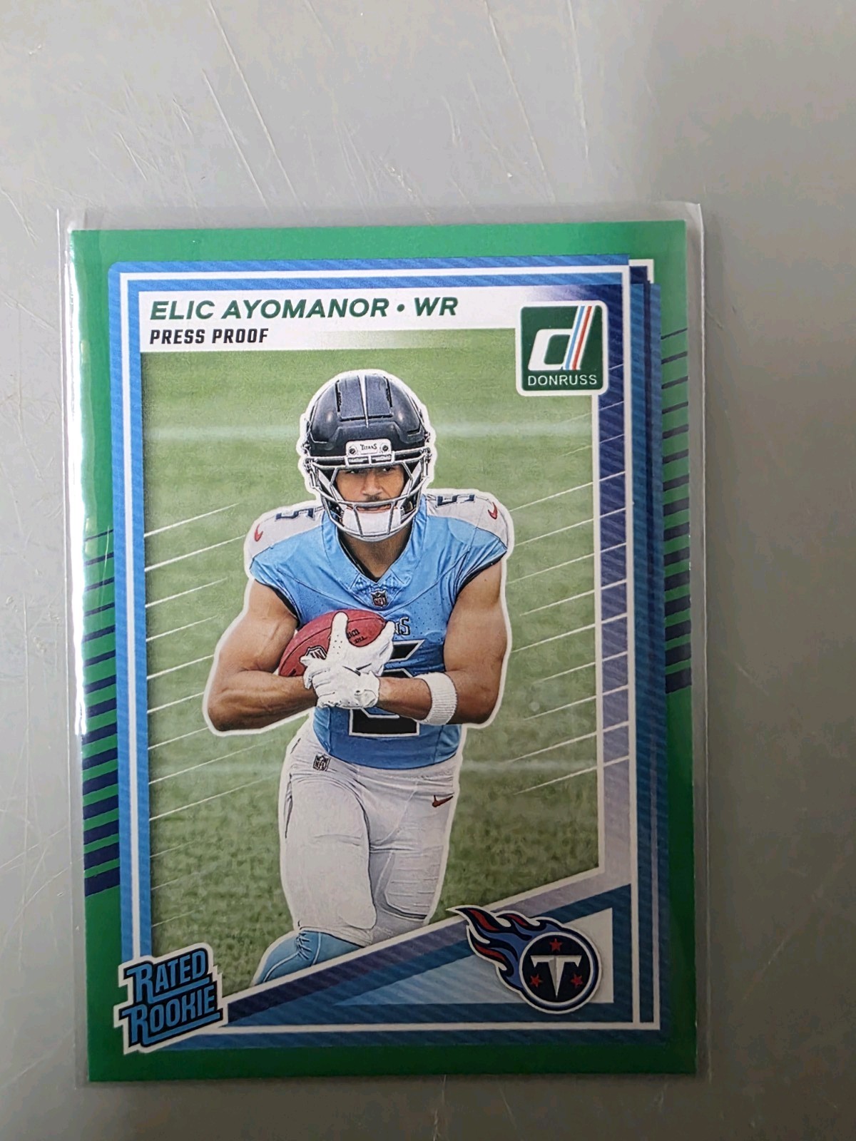 2025 Panini Donruss - Rated Rookie Elic Ayomanor #339 Press Proof Green (RC)