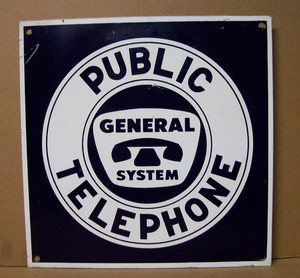 Rare "Public Telephone General System  Double sided porcelain sign 12x12