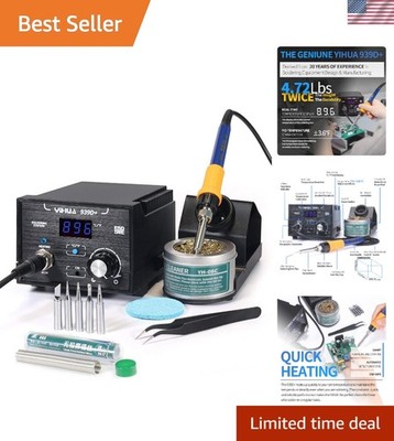 939D+ Digital Soldering Station: Precision Heat Control 392°F-896°F, ESD Safe