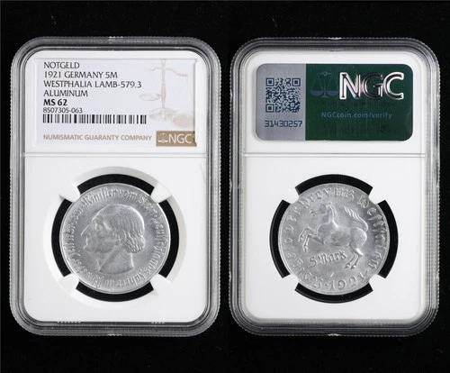 1921 GERMANY 5M WESTPHALIA LAMB-579.3 ALUMINUW NGC MS 62