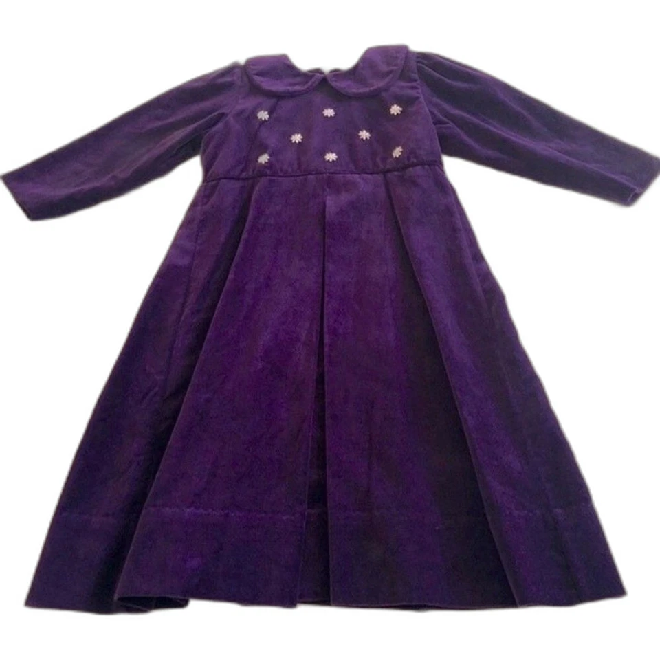 Vestido Formal Terciopelo Púrpura Talla 4 Flor Niña Fiesta Iglesia Ocasión Especial Foto 2 de 4