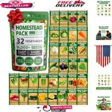 Diverse 32-Piece Heirloom Seed Pack | Non-GMO for Home Garden and Prepping