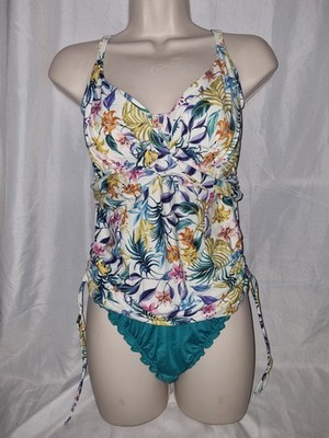 BNWOT Green multi-coloured PANACHE Underwired Tankini Top Bottom Set size 30G 8