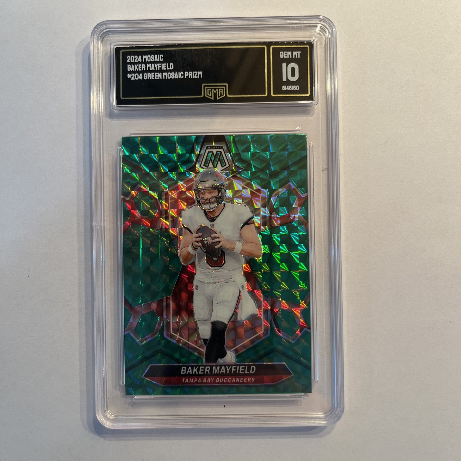 2024 Panini Mosaic - Baker Mayfield #204 Green Mosaic Prizm GMA 10