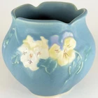 Vintage 1930s Weller Pottery Powder Blue Pansy Blossom Vase 4.5" Tall X 5" Wide