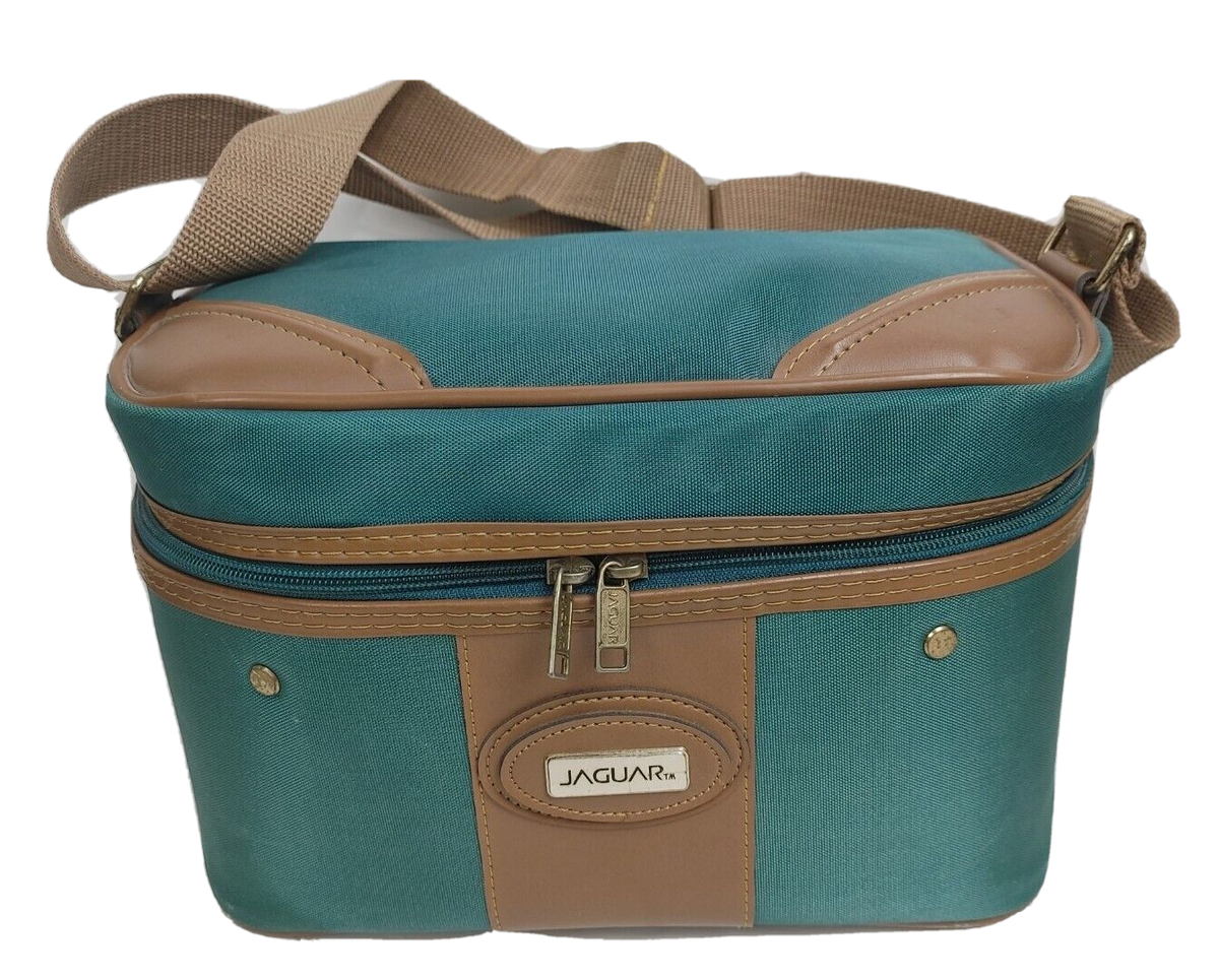 JAGUAR DESIGN キャンバスショルダーバッグ Vintage Jaguar Train Case Carry On Cosmetic Overnight Bag Green 12