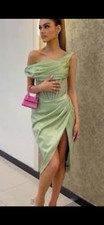 New Women's House of CB Stunning Corset One Shoulder Satin Midi Dress S Pistachi