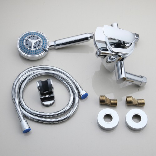 Chrome Rainfall Wall Mount Bathroom Bathtub Hand Shower Mixer Tub Taps Faucet - Foto 12 di 12