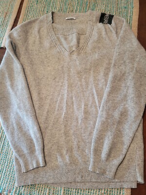 bikkembergs Italy Gray Wool Unisex V-neck Sweater M pull over grunge warm
