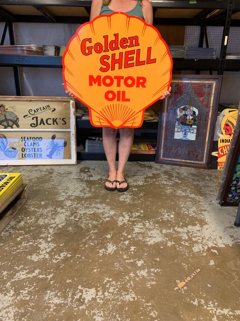 Antique Vintage Old Style Sign Golden Shell Gasoline Made USA | eBay