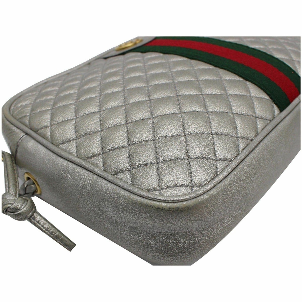 GUCCI GG Small Quilted Leather Shoulder Bag Metallic Silver GUCCI GG Small Quilted Leather Shoulder Bag Metallic Silver