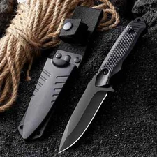 TACTICAL FIXED BLADE Knife Survival Hunting Black Sheath Full Handle Stainless