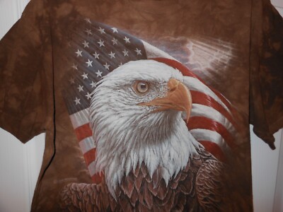 The Mountain American Flag Bald Eagle T-Shirt Tye-Dye Brown Men's Size Large