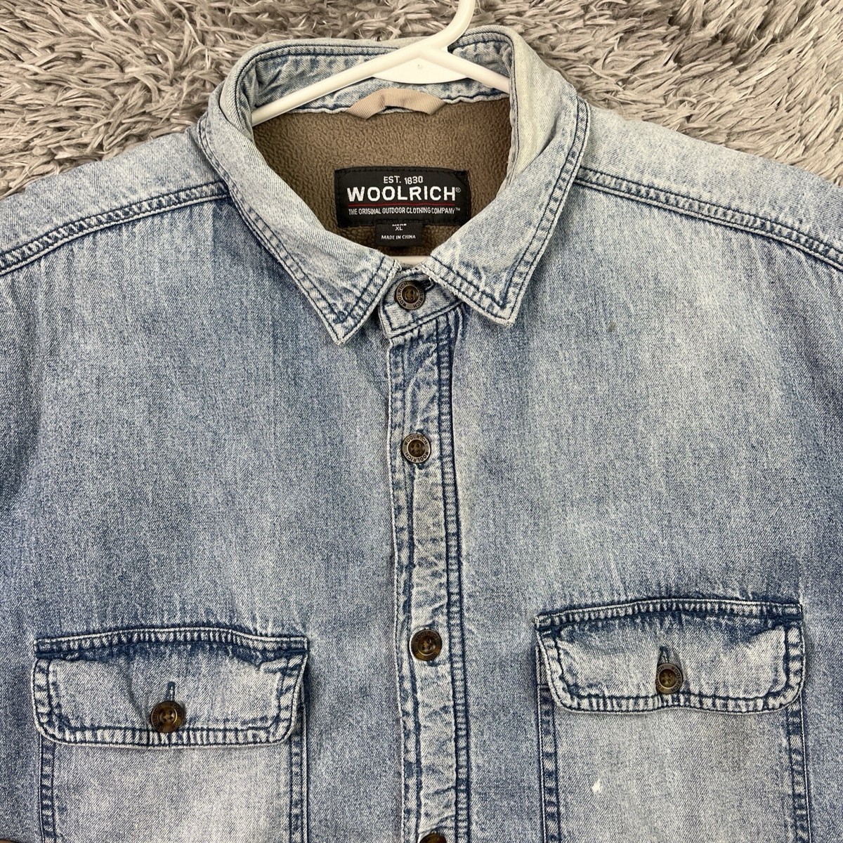 Woolrich Mens XL Denim Jacket Heavy Workwear Fleece Thick
