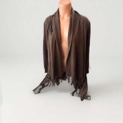 Venus Brown Fringe Cardigan Sweater Size S Open Draped 