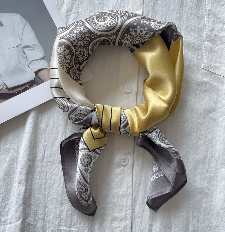 12 Momme Pure Silk Square Scarf Shawl with Cashew Print 27 Inches