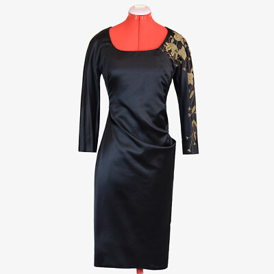 ALEXANDER McQUEEN 2010 Chinoiserie Black Silk Dress With Embroidery Size 40  S