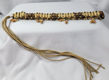 43" MCM Bohemian Style Wood Beads  Fringe Waist Belt 26" Beads 17" Fringe
