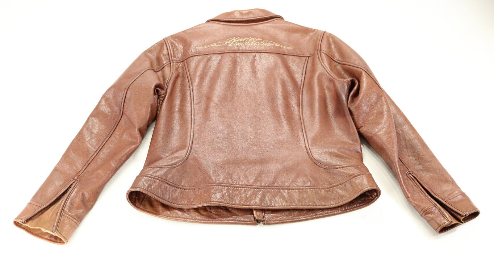 harley davidson jacket XL brown leather collared zip bar pockets Dusty Roads euc