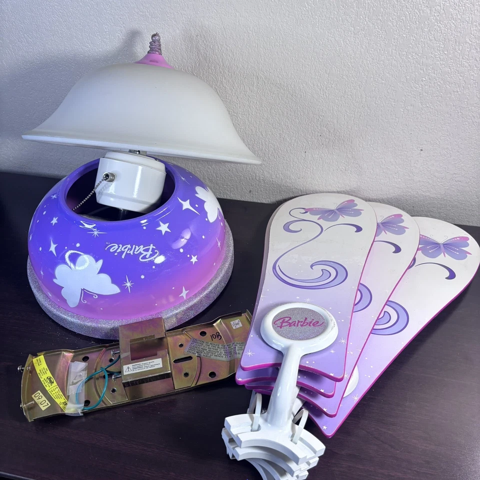 Rare Hunter Barbie Butterfly Ceiling Fan, Light Kit W Decorative Dome 17” Blades - Image 2 of 4