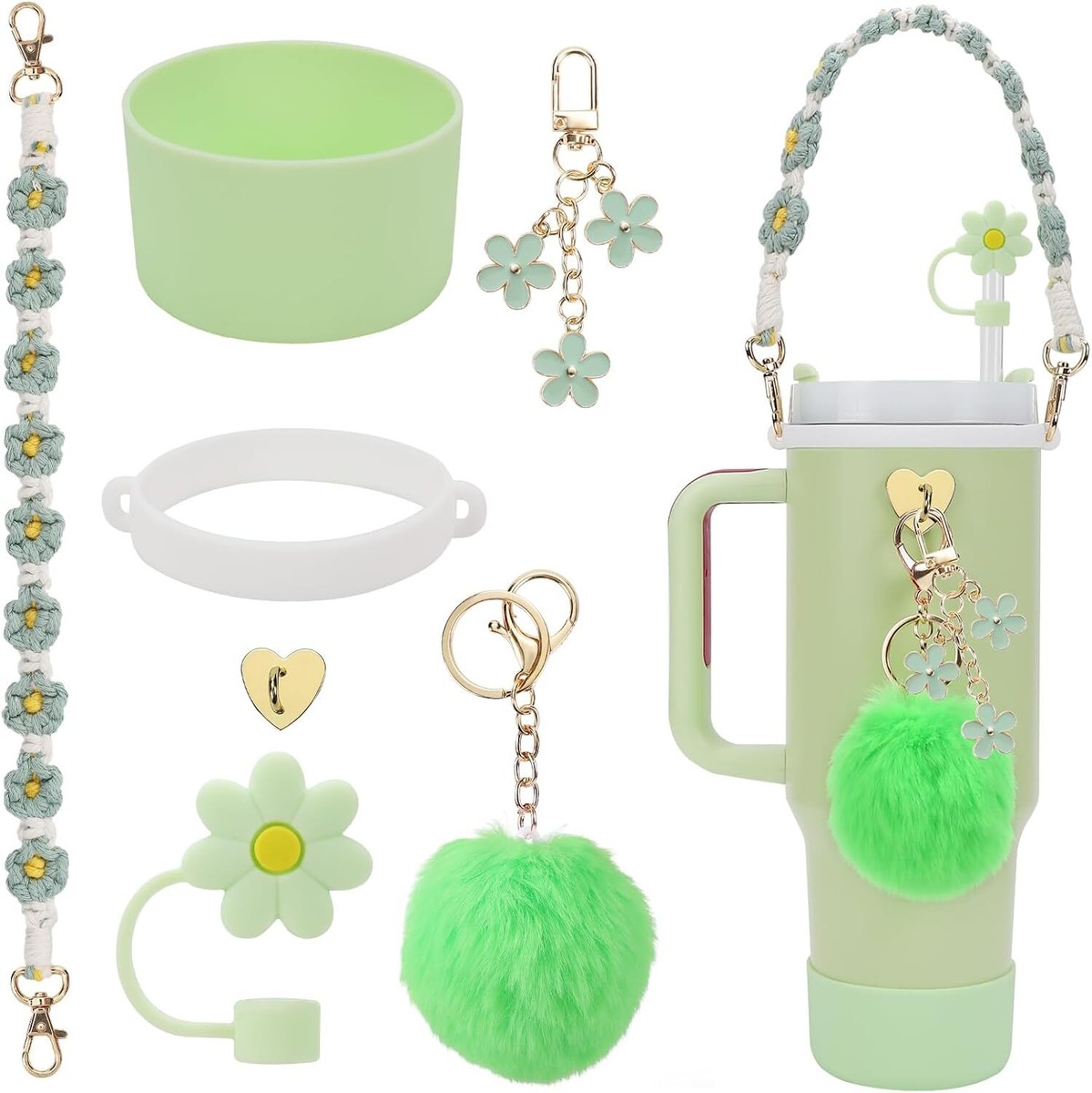 Mrltau Lot De 7 Accessoires Pour Tasse Stanley, Accessoires De Couverture De Paille, Couvercle De Paille Stanley, Pendentif En Forme De Cœur, Pour Presse-agrumes Stanley Cup 40 Oz Et 30 Oz