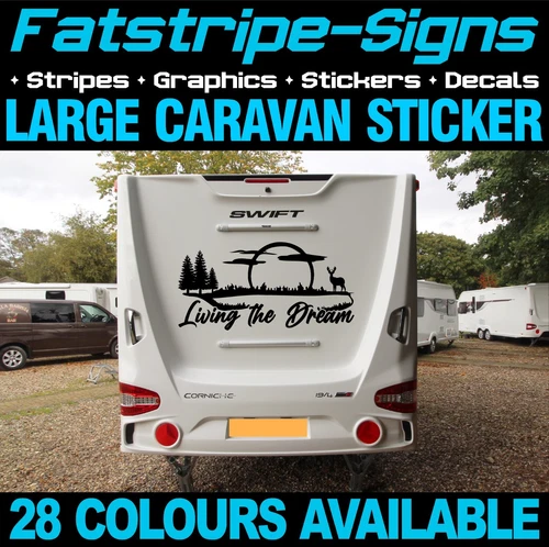LIVING THE DREAM STICKERS GRAPHICS DECALS CAMPERVAN MOTORHOME CARAVAN DAY