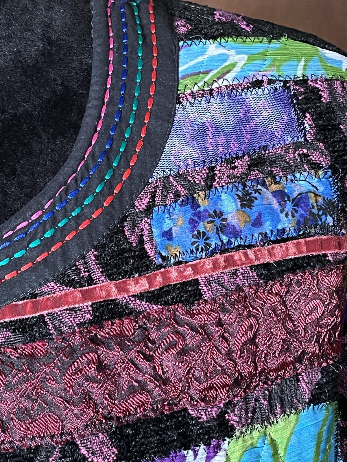 Women’s Large Patchwork Jacket Embroidered Multic… - image 6