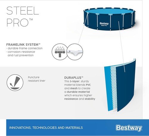 10|12ft BestWay Steel Pro Frame Swimming Pool Set Round Above Ground Filter Pump - Picture 16 of 17
