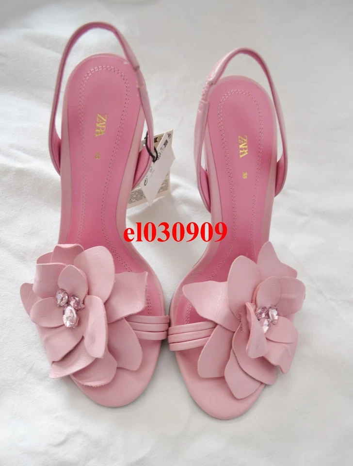 ZARA SANDÁLIAS DE COURO FLORAL SALTO ALTO ROSA NOVO SS23 TAMANHO EUR 36 REF. 1359/110 - Imagem 2 de 4