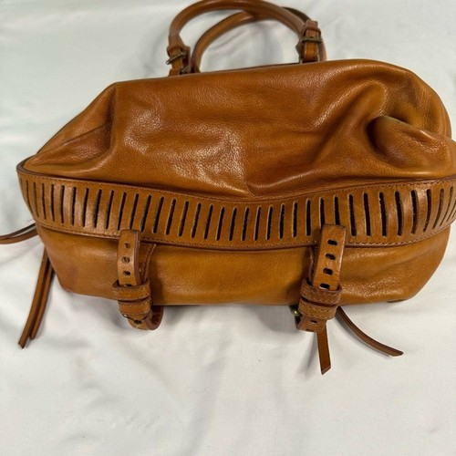 Joelle Hawkens camelbraun Leder Medium Satchel Handtasche Reißverschluss Boho - Bild 5 von 12