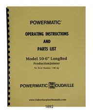 Powermatic 6" Jointer Model 60 s/n 1100 up Operator & Parts List Manual #1892