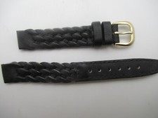 12MM Woven Leather Ladies Black Watch Band