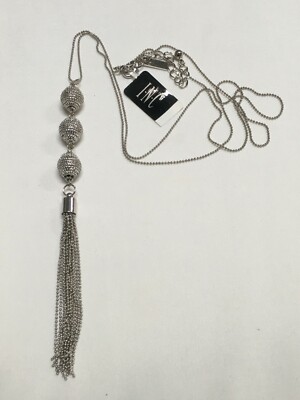 INC Triple Sphere Tassel Rhodium Silver Plated 32-35'' Necklace $34.50 New IN238