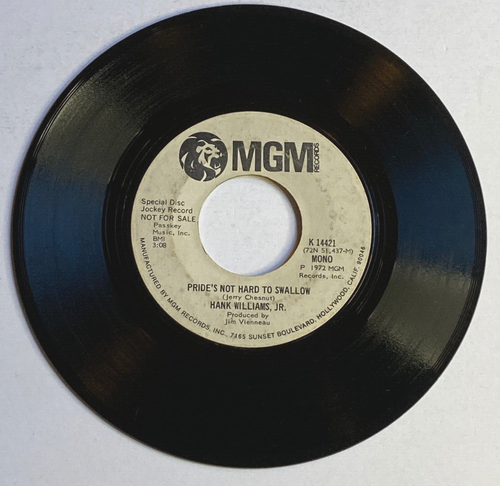 HANK WILLIAMS JR 45 RPM Record MGM Promo K14421 Pride's Not Hard To Swallow - Picture 2 of 2