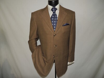 ジャケット・アウター Zegna 100% Wool Leather Trim Coat Ermenegildo Zegna Men's Brown check 100% wool jacket coat 40 R | eBay