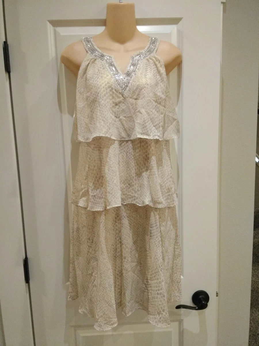 White House Black Market Snake Print Shift Dress Off White NWT Womens 4