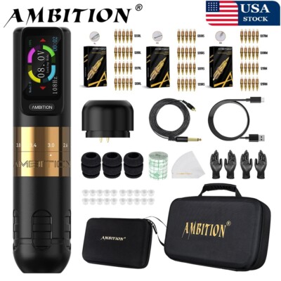 Ambition Seher Kit Wireless Tattoo Machine Pen 2.2-4.2mm Adjustable Stroke USA