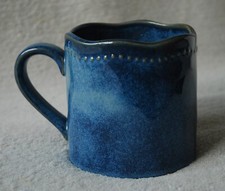 Pacifica USA Pottery Stoneware Blue Reactive Glaze Mug Pearl Wavy Top XL 580ml