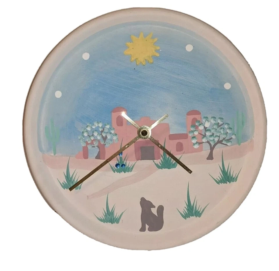 Mosíaco Reloj Cerámica Aullador Lobo Sol Árboles Desierto Pared Colgante Decoración Regalo Foto 2 de 3