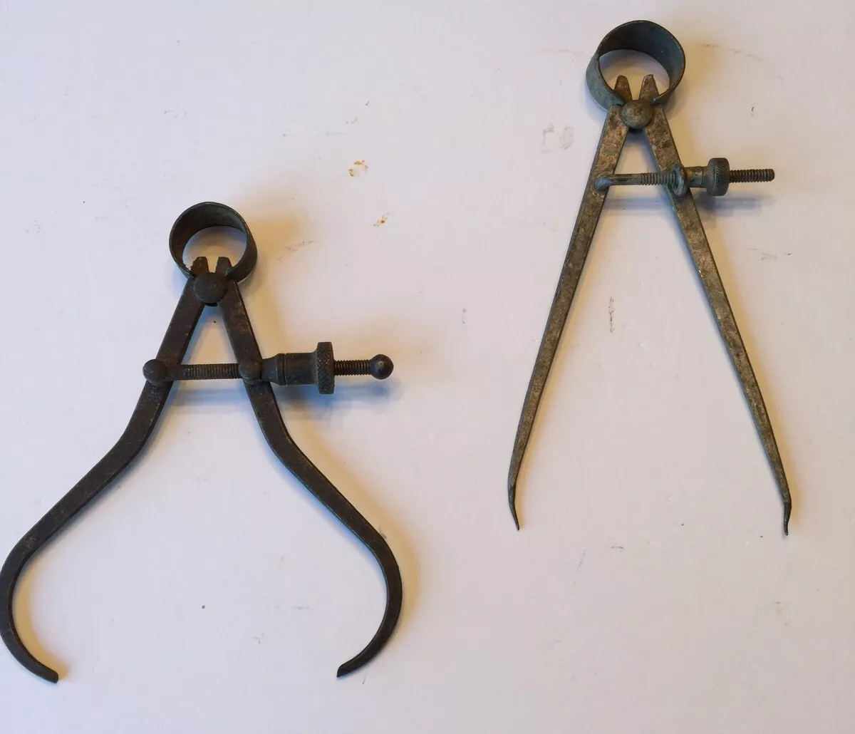 ANTIQUE PRIMITIVE IRON COMPASS DRAFTING TOOL CALIPER MEASURING TOOLS Set Of  2