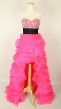 NWT Jovani Hot Pink High Low Slit Strapless Long Gown Evening $500 Size 2 Dress