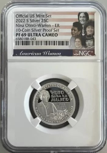 2022-S NINA OTERO-WARREN .999 Silver Proof Quarter PF69 Ultra Cameo NGC