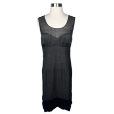 Narciso Rodriguez Black Silk Midi Cocktail Dress Size 10 Designer Shift Sheath