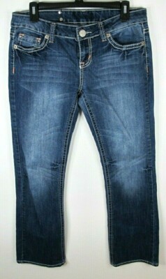 Premier By Rue 21 Sz 7/8 Boot Cut Jeans Flare Cross Bling Embellished Dark Wash