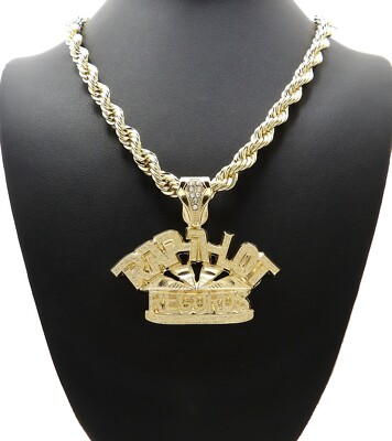 Hip Hop Stone Filled RAP A LOT RECORDS Pendant 8mm Rope Chain Necklace RC4003