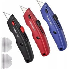 WORKPRO Black/Blue/Red Premium Utility Knife Retractable Razor Knife w/10 Blades